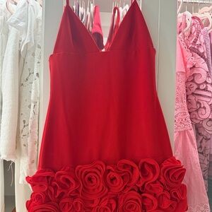 Zara Red Mini Dress with Rosette Accents